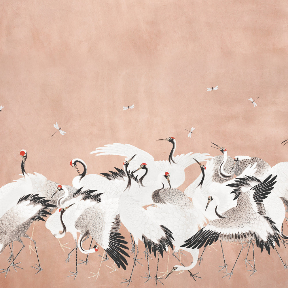 Japanese Vintage Cranes on Deep Blush